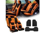 Orange Black Car Seat Covers Full Set for Auto w 4 Headrests Rubber Floor Mats