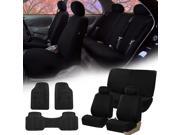 Black Car Seat Covers Full Set for Auto w 2 Headrests Rubber Floor Mats
