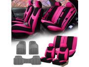 Pink Black Car Seat Covers Full Set for Auto w 2 Headrests Rubber Floor Mat