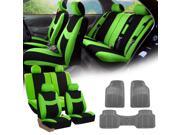 Green Black Car Seat Covers Full Set for Auto w 4 Headrests Rubber Floor Mat