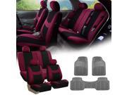 Burgundy Black Car Seat Covers Full Set for Auto w Headrests Rubber Floor Mat