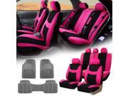 Pink Black Car Seat Covers Full Set for Auto w 5 Headrests Rubber Floor Mat