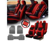 Red Black Car Seat Covers for Auto w Steering Cover Belt Pads Floor Mat
