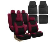 Burgundy Black Car Seat Covers Full Set for Auto w Headrests Rubber Floor Mats