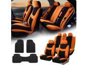 Orange Black Car Seat Covers Full Set for Auto w 5 Headrests Rubber Floor Mats