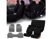 Black Car Seat Covers Full Set for Auto w 2 Headrests Rubber Floor Mat