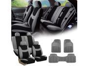 Gray Black Car Seat Covers Full Set for Auto w 4 Headrests Rubber Floor Mat