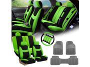 Green Black Car Seat Covers for Auto w Steering Cover Belt Pads Floor Mat