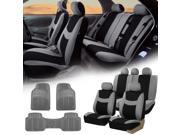 Gray Black Car Seat Covers Full Set for Auto w 5 Headrests Rubber Floor Mat