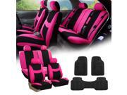 Pink Black Car Seat Covers Full Set for Auto w 4 Headrests Rubber Floor Mats
