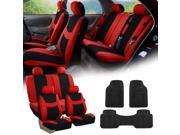 Red Black Car Seat Covers Full Set for Auto w 4 Headrests Rubber Floor Mats