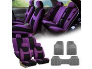 Purple Black Car Seat Covers Full Set for Auto w 4 Headrests Rubber Floor Mat