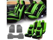 Green Black Car Seat Covers Full Set for Auto w 5 Headrests Rubber Floor Mat
