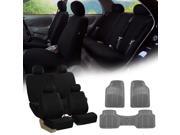 Black Car Seat Covers Full Set for Auto w 4 Headrests Rubber Floor Mat