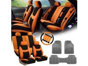 Orange Black Car Seat Covers for Auto w Steering Cover Belt Pads Floor Mat