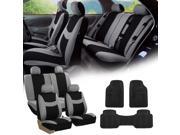 Gray Black Car Seat Covers Full Set for Auto w 4 Headrests Rubber Floor Mats