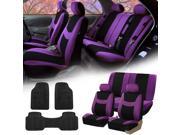 Purple Black Car Seat Covers Full Set for Auto w 2 Headrests Rubber Floor Mats