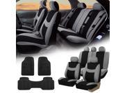 Gray Black Car Seat Covers Full Set for Auto w 5 Headrests Rubber Floor Mats