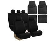 Black Car Seat Covers Full Set for Auto w 4 Headrests Rubber Floor Mats