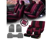 Burgundy Black Car Seat Covers for Auto w Steering Cover Belt Pads Floor Mat