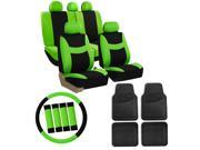 Green Black Car Seat Covers for Auto w Steering Cover Belt Pads Floor Mats