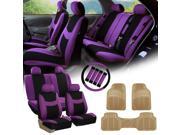 Purple Black Car Seat Covers for Auto w Steering Cover Belt Pads Floor Mat