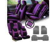 Purple Black Car Seat Covers for Auto w Steering Cover Belt Pads Floor Mat