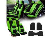 Green Black Car Seat Covers Full Set for Auto w 4 Headrests Rubber Floor Mats