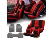 Red Black Car Seat Covers Full Set for Auto w 2 Headrests Rubber Floor Mat