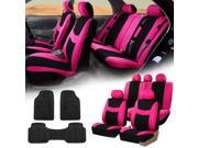 Pink Black Car Seat Covers Full Set for Auto w 5 Headrests Rubber Floor Mats