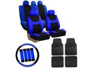 Blue Black Car Seat Covers for Auto w Steering Cover Belt Pads Floor Mats