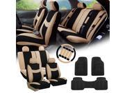 Beige Black Car Seat Covers for Auto w Steering Cover Belt Pads Floor Mats