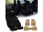 Black Car Seat Covers Full Set for Auto w 4 Headrests Rubber Floor Mats