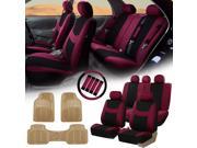 Burgundy Black Car Seat Covers for Auto w Steering Cover Belt Pads Floor Mat