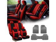 Red Black Car Seat Covers Full Set for Auto w 4 Headrests Rubber Floor Mat