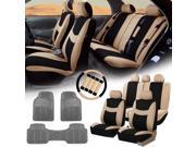 Beige Black Car Seat Covers for Auto w Steering Cover Belt Pads Floor Mat