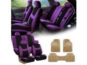 Purple Black Car Seat Covers Full Set for Auto w 4 Headrests Rubber Floor Mats