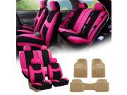 Pink Black Car Seat Covers Full Set for Auto w 4 Headrests Rubber Floor Mats