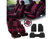Burgundy Black Car Seat Covers for Auto w Steering Cover Belt Pads Floor Mats