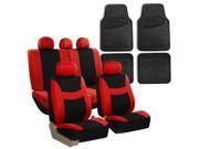 Red Black Car Seat Covers Full Set for Auto w 2 Headrests Rubber Floor Mats