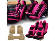 Pink Black Car Seat Covers Full Set for Auto w 5 Headrests Rubber Floor Mats
