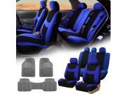 Blue Black Car Seat Covers Full Set for Auto w 5 Headrests Rubber Floor Mat