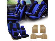 Blue Black Car Seat Covers Full Set for Auto w 4 Headrests Rubber Floor Mats