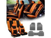 Orange Black Car Seat Covers Full Set for Auto w 4 Headrests Rubber Floor Mat