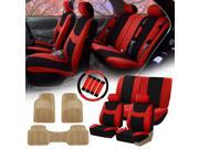 Red Black Car Seat Covers for Auto w Steering Cover Belt Pads Floor Mat