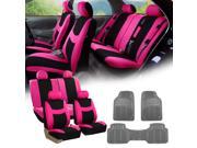 Pink Black Car Seat Covers Full Set for Auto w 4 Headrests Rubber Floor Mat