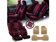 Burgundy Black Car Seat Covers for Auto w Steering Cover Belt Pads Floor Mat