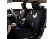 9 Piece Butterfly Embroidered Fabric Car Seat Covers Black