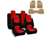 Car Seat Cover Full Set For Auto Semi Universal Fit with Floor Mat Red