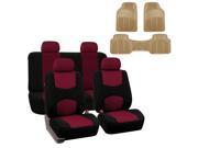 Car Seat Cover Full Set For Auto Semi Universal Fit with Floor Mat Burgundy